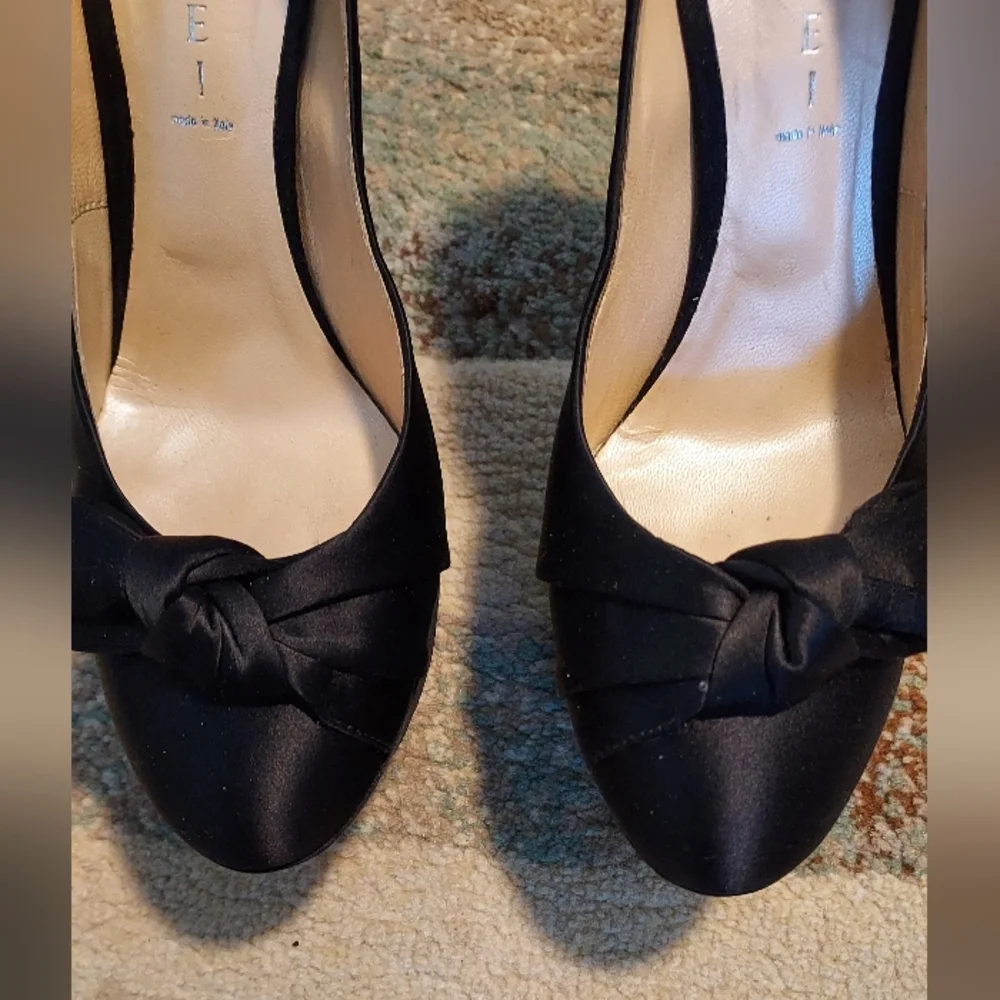 CASADEI Black Satin Platform High Heels With Bow Detailing Sz-10.5